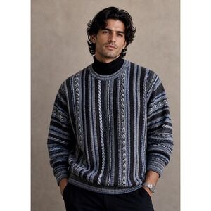 VINTAGE Norm Thompson Men's XXL 90s Coogi Style Textured Knit Sweater Blue Black